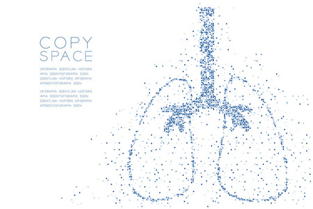 肺形抽象几何方块像素图案医学科学器官概念设计蓝色插图与白色背景分离拷贝空间矢量EPS10