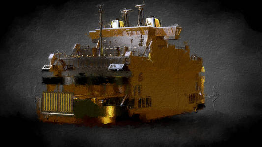 一艘金色飞船在黑暗背景下的三维渲染