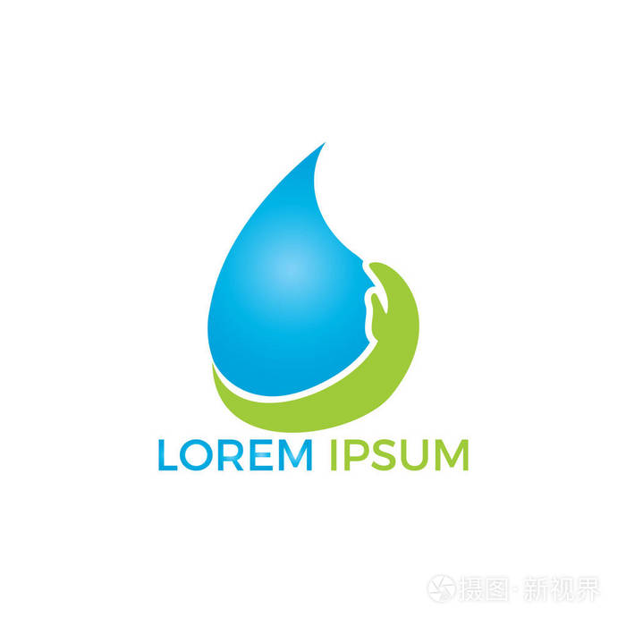 水滴与人手矢量标志设计. 节约用水符号. 世界水日图标.
