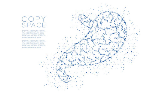 腹部形状抽象几何方形盒子像素图案医学科学器官概念设计蓝色插图，白色背景，复制空间矢量EPS10