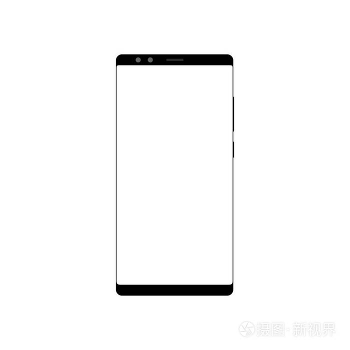 无框架智能手机模拟与空白屏幕隔离在白色背景.模板设计