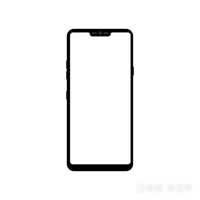 无框架智能手机模拟与空白屏幕隔离在白色背景.模板设计