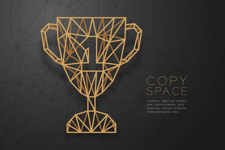 奖杯杯一号形状线框多边形金框结构运动赢家概念设计插图隔离黑色渐变背景与复制空间矢量EPS10