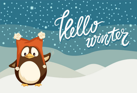 你好冬季圣诞节假期企鹅动物帽