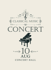 古典古典音乐及古典音乐与大钢琴的矢量海报