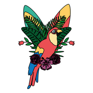 色彩美丽鹦鹉热带植物矢量插图