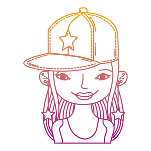 退化线妇女与帽子附件和明星长耳环矢量插图