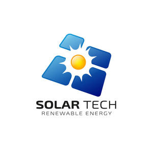 太阳太阳能标志设计模板。 太阳能科技标志设计