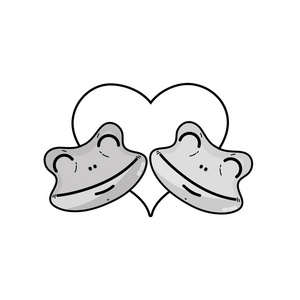 灰度可爱青蛙夫妇动物心脏设计矢量插图