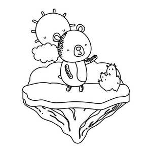 漂浮岛矢量插图中的美丽熊动物图片