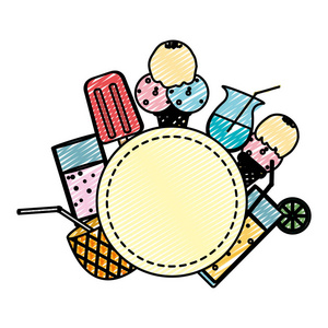 涂鸦标志，美味的冰和LollyWuth平滑矢量插图。