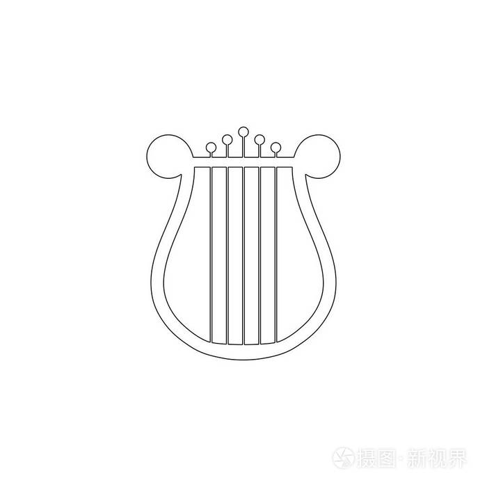 竖琴. 简单的平面矢量图标插图. 轮廓线符号可编辑笔画