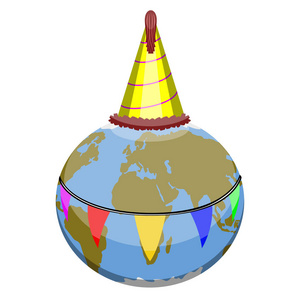 地球行星与生日帽子