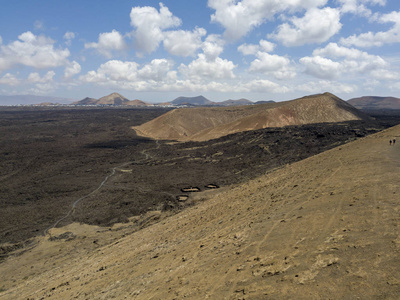 蒂曼法亚国家公园全景火山山葡萄园地形野生自然兰萨罗特加那利岛西班牙