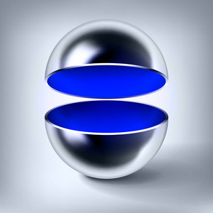 矢量铬空心球打开有光泽的金属球蓝内抽象物体你的项目设计