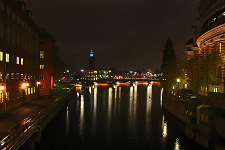 瑞典斯德哥尔摩市政厅夜景