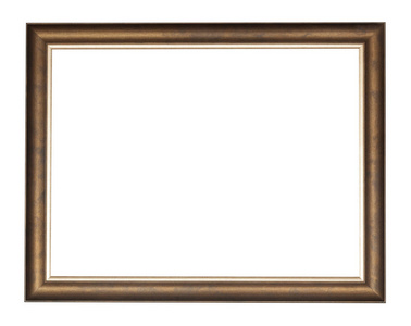 空青铜木画框，与白色背景隔离的剪裁帆布