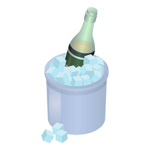 香槟在冰盒图标, 等距风格