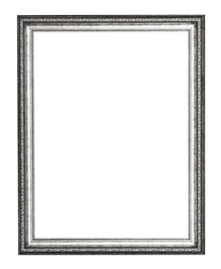 空的，银色的，雕刻的木制画框，与白色背景隔离的画布