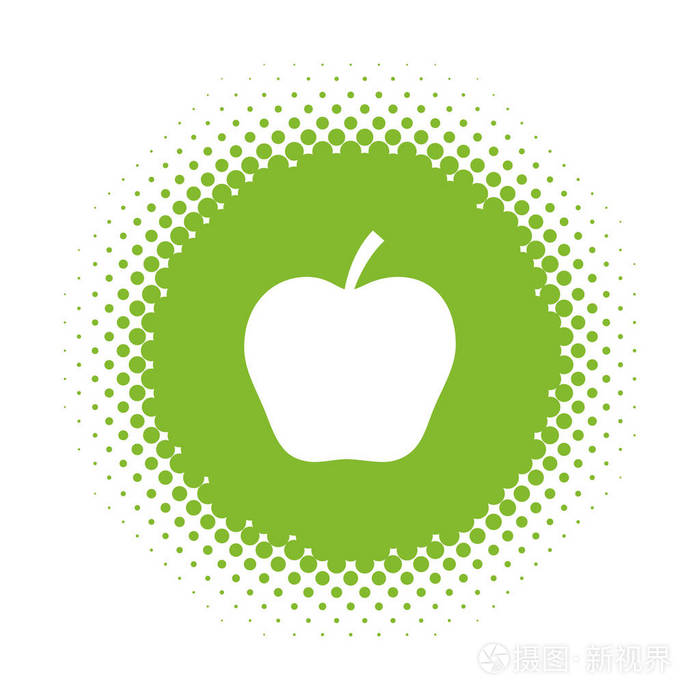 苹果剪影呈半色调圆形.矢量图