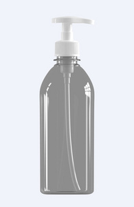 模板模型空塑料瓶与分配器在一个孤立的白色背景。 液体肥皂洗发水沐浴泡沫广告模板。 3D渲染