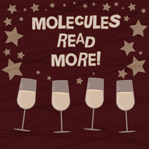 概念手写作显示分子阅读更多。展示最小数量的化学原子颗粒螨填充鸡尾酒酒与分散星的康彩石
