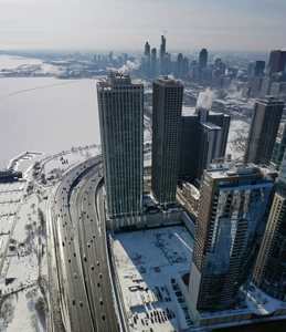 芝加哥冬季全景。极地漩涡。