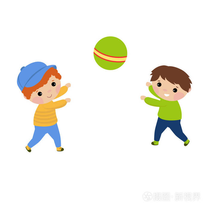 孩子们玩球矢量插图白色背景
