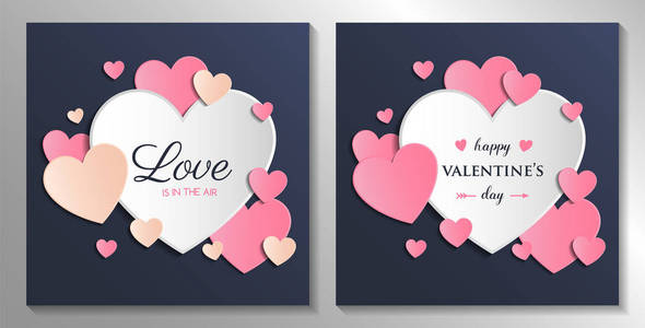 s Day  collection of cards with cute paper hearts. Vector