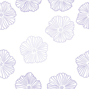 浅紫色矢量无缝涂鸦图案与花。 彩色插图在涂鸦风格与花。 名片网站模板。