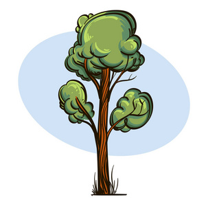 卡通风格的绿树。 游戏设计和动画的景观元素。 在白色背景上隔离的矢量插图。