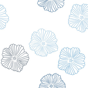 浅蓝色矢量无缝天然艺术品与花卉。 白色背景上有梯度的花。 窗帘窗帘的纹理。