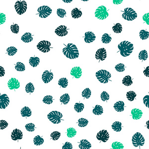 浅蓝绿色矢量无缝涂鸦背景与叶子。 全新的彩色插图，模糊风格与叶子。 纺织品壁纸设计。