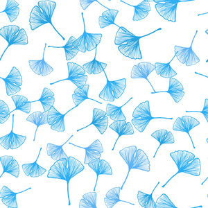 浅蓝色矢量无缝涂鸦背景与叶子。 涂鸦插图的叶子折纸风格与梯度。 名片网站模板。