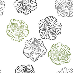 浅绿色矢量无缝自然背景与花卉。 插图与五颜六色的抽象涂鸦花。 窗帘窗帘的纹理。