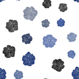 深蓝色矢量无缝优雅的背景与花。 彩色插图在涂鸦风格与花。 织物壁纸设计图案。
