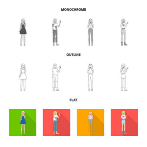 姿势和情绪图标的矢量设计。姿势和女性股票向量的汇集例证