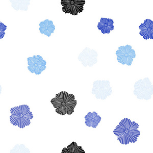 浅蓝色矢量无缝抽象图案与花。 白色背景上自然风格的花。 纺织品壁纸设计。