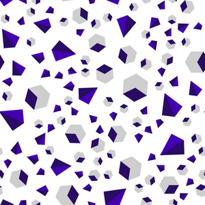 深紫色粉红色矢量无缝等距布局与矩形三角形。 抽象插图与彩色线条立方体。 织物壁纸设计图案。