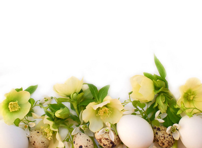 用鲜花和鸡蛋复活节背景