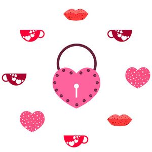 s Day, mug, lock, lips, heart, vector background