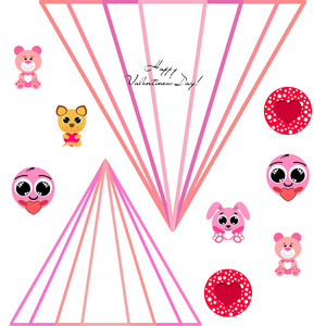 s Day, cat, bunny, bear, heart,smiley, vector background