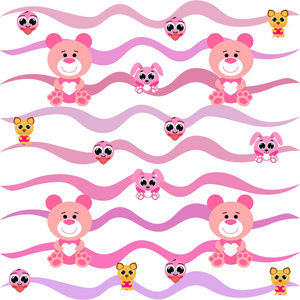 s Day, cat, bunny, bear, heart,smiley, vector background