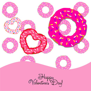 s Day, heart donut, greeting card, vector background