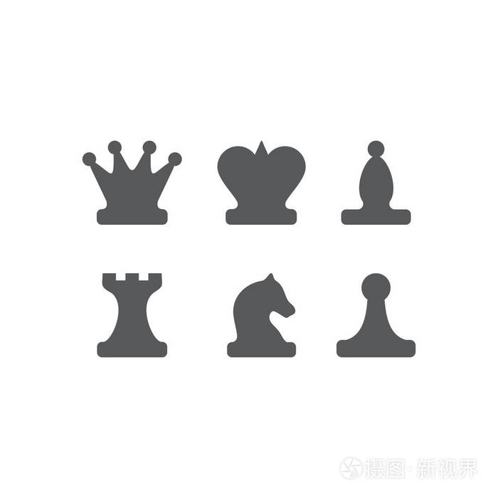 国际象棋人物国王皇后主教骑士新秀卒. 一组矢量图标.