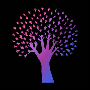 手绘装饰霓虹灯手树可用于生态环境循环利用自然保护卡横幅传单海报等。 自然背景
