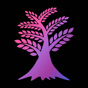 手绘装饰霓虹灯树可用于生态环境循环利用自然保护卡横幅传单海报。 大自然丰富多彩的背景