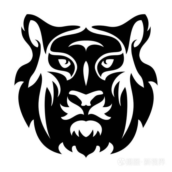 老虎造型脸的矢量平面图标 虎头黑白抽象图形设计