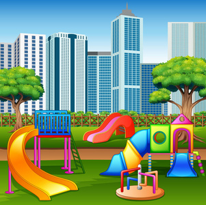 城市夏季公共花园，儿童游乐场