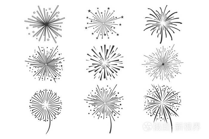 明亮的庆祝烟花集合 节日和党烟花设计元素向量例证